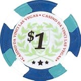 Authentic All Clay Casino Da Vinci Poker Chip, Blue w/$1 Denomination, Comparable to Paulson.