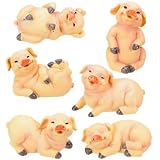 Pig Figurine in Set of 6 - Cold Cast Resin - 3'' Height