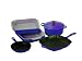 Le Creuset 5 piece cookware set Blue - 20cm round casserole, 26cm square grill, 20cm omelette pan, 25cm cast iron square roasting dish, 32cm rectangular stoneware oven dish