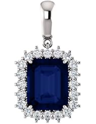 18K White Gold 10.00x8.00mm Emerald Cut Chatham Created Sapphire and Diamond Pendant -- LIFETIME WARRANTY