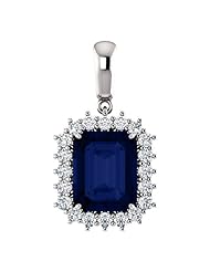 Platinum 10.00x8.00mm Emerald Cut Chatham Created Sapphire and Diamond Pendant -- LIFETIME WARRANTY