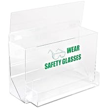Brady PD701E 12-1/4" Height, 18" Width, 9-1/4" Depth, Tough Acrylic, Green On Clear Color Large Capacity Eye Protection Dispenser, Legend "Wear Safety Glasses (With Picto)"