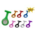 Schwesternuhr Set bestehend aus 1x Quarzuhr + 8 Silikonh�llen (hygienisch) + 1x Anstecknadel Kitteluhr Set Krankenschwesteruhr Set Marke Tiga-Med