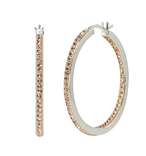 Sterling Silver Peach Crystal 35mm Inside Out Hoops
