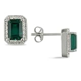 10K White Gold 1 5 Carat Diamond and 1 1 2 Carat Emerald Earrings