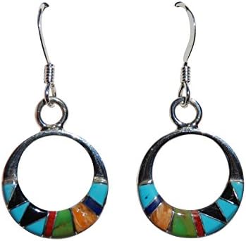 Handcrafted Hoop Multistone Earrings Synthetic Coral, Turquoise, Lapis &amp; Onyx w/ Orange Spiny &amp; Gaspeite