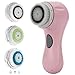 PleasingCare Sonic Facial Cleansing Brush, 2 Speeds, 3 Heads Included Rechargeable Face Cleaning Brush, Removing Makeup and Skin Care Must Have Pro Cleansing System (Pink)