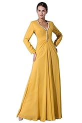 A-line V-neck  Chiffon Long Sleeves Round Neck Evening Dress  With Pearls
