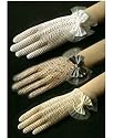 Crochet Cotton 2-Button Shortie with tulle and satin bow Bridal Wedding Formal Prom Glove