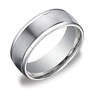 14k White Gold 8mm Comfort Fit Men's Wedding Band with Satin Center