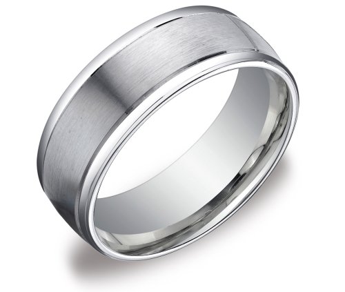 14k White Gold 8mm Comfort Fit Men’s Wedding Band w/ Satin Center