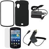 GTMax 4pc Accessory Bundle Kit for Verizon Samsung Stratosphere I405 - Combo Set Includes: Black Hard Rubberized Snap On Protective Cover Case + Clear LCD Screen Protector Film + Micro-USB Car Charger & Home Wall Adapter