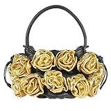 Fontanelli Black & Gold Handmade Rose Bouquet Italian Leather Handbag