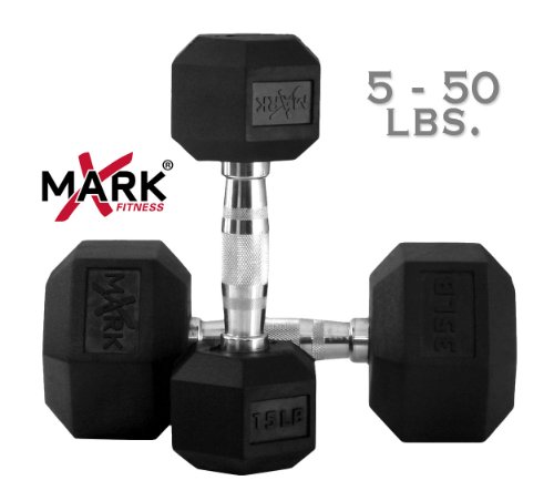 XMark Fitness Rubber Hex Dumbbell Set (5 - 50 -Pounds)