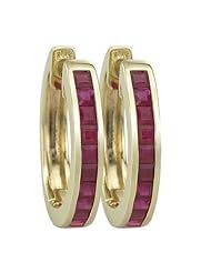 14K Yellow Gold 1.65ct Valentine Charm Single Row Square Ruby Huggie Earrings