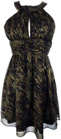 NINE WEST Halter Neck Cocktail Dress-BLACK/GOLD-10P