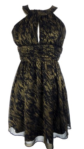 NINE WEST Halter Neck Cocktail Dress-BLACK/GOLD-10P