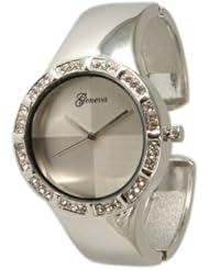 460 Womens Geneva Silver Cuff Bangle Watch w/ Rhinestones