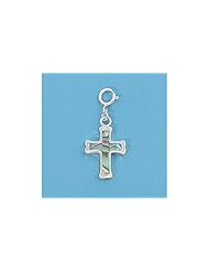 Sterling Silver Abalone Shell Cross Pendant Best Seller Charm Pure 925 New 16mm with 1mm Ball Bead Chain