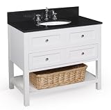 New Yorker 36-inch Bathroom Vanity (Black/White), Includes Cabinet with Granite Countertop, Ceramic Sink, and Chrome Faucet