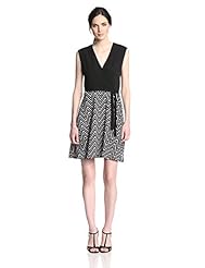 A-line Fit-and-Flare Chevron Print Zig Zag Belted Wrap Sleeveless  Dress