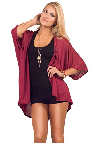 Womens Casual Jersey Knit Open Collar 3/4 Kimono Sleeve Drape Cardigan