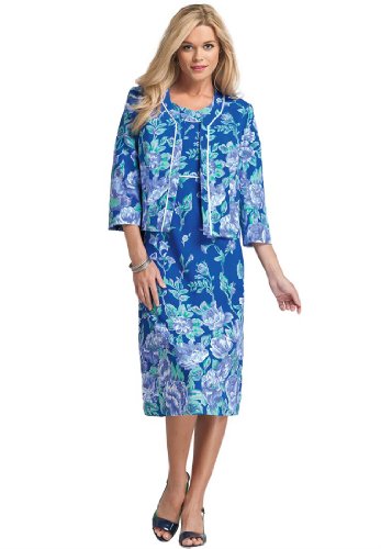 Roamans Women's Plus Size Printed Bolero Jacket Dress