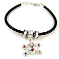 Swarovski Crystal Skull Dangle on Black Leather 7.5