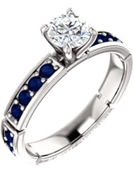 Platinum Round Cut Diamond and Sapphire Ring -- LIFETIME WARRANTY