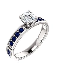 18K White Gold Round Cut Diamond and Sapphire Ring -- LIFETIME WARRANTY