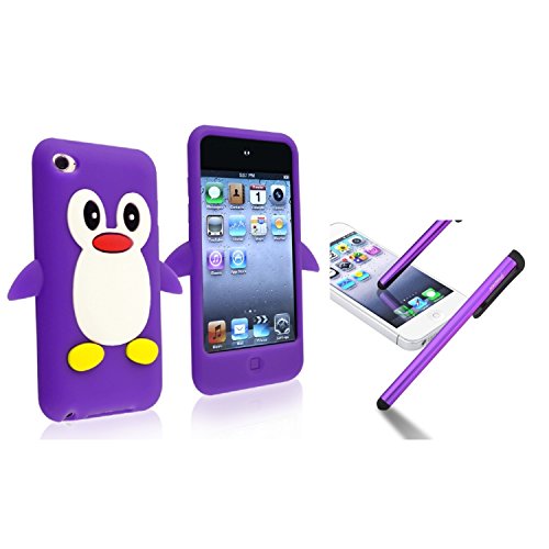 Generic Penguin Silicone Case Cover Protector and Nc Capacitive Stylus Pen for Apple Ipod 4 Touch, Purple