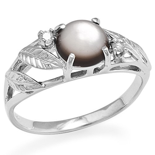 Tahitian Mother of Pearl Ring with Diamonds in 14K White Gold