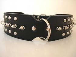 23-26" Black Leather Spiked Dog Collar Large spikes XL