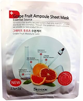 4 Packs of Grape Fruit Ampoule Sheet Mask, Grape Fruit Moisture Care: Moisturizing the Skin, Improvement in Skin, Skin Protection, Muscular Relaxation (23g + 2g/ Pack)