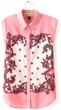 Rsan Women's Summer Print Sleeveless Chiffon Blouse Shirt (Asia Small)