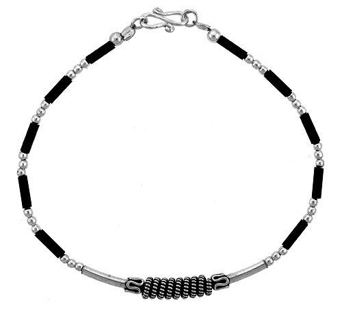 Sterling Silver Black Beaded Bali Bracelet