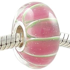 Watermelon Stripe Murano Glass Sterling Silver Solid Core Bead fits European Charm Bracelet