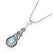 Beone Attractive Jewelry Tibetan Silver Warp Green Crystal Round Turquoise Pendant Chain Necklace Women