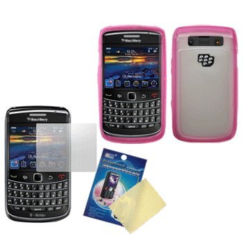 Hybrid Case / Skin / Cover (Pink + Clear) & LCD Screen Guard / Protector for RIM BlackBerry Bold 9700