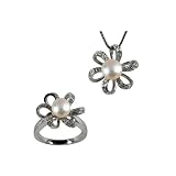 Morning Bloom White Cultured Pearl Cubic Zirconia Pendant Necklace (16') & Ring Set