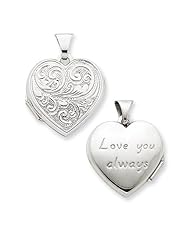 14k Gold White Gold Scrolled "Love you always" Heart Locket Real Goldia Designer Perfect Jewelry Gift
