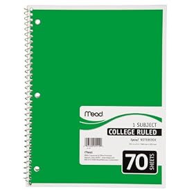 Mead Spiral Notebook, 1-Subject, 70-Count, College Ruled, Green (05512)