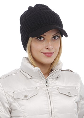 Women Warm Winter Thick Slouchy Knit Snow Ski Hat With Visor