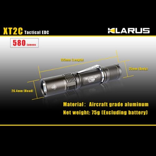 KLARUS XT2C Cree XM-L U2 580lm 4 Modes Tactical LED Flashlight