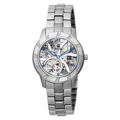 Bulova Women's 96R120 Diamond Accented Case Bracelet Silver Dial Automatic Watch