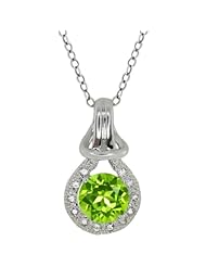 1.47 Ct Round Green Peridot White Sapphire 18K White Gold Pendant