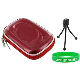 Hard Carrying Case (Candy Red) and Tripod for Olympus FE-5020 Digital Camera Dark Grey