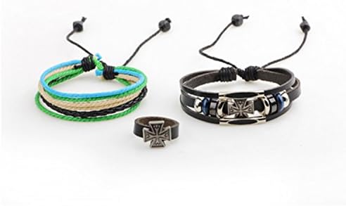 Fashion Trend Men's Retro Cross Three-piece Ring Bracelet Jewelry