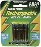 RAYOVAC NM7244-4 RECHARGEABLE NIMH BATTERIES (750 MAH NIMH AAA 4-PK)