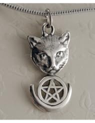 A Kitty Cat and Pentacle Pendant in Sterling Silver Made in America